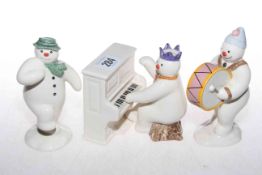 Three Royal Doulton Snowmen figures and piano