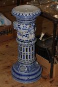 Large pair of German salt glazed pedestals decorated with rams heads and lion masks