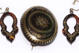 Pair of pique earrings and a brooch
