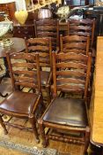 Set of six Bevan & Funnel oak ladder back dining chairs including pair carvers