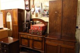 Late Victorian mahogany two door hinged top cupboard with later two door fitted cabinet,