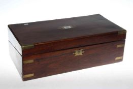 Victorian rosewood and brass bound writing box