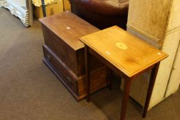 19th Century oak box with drawer below ad Edwardian inlaid occasional table (2)