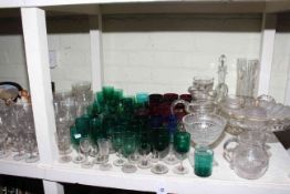 Victorian green and ruby wine glasses, clear glass vases, jugs, decanter, glasses,