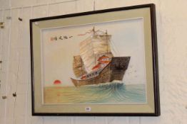 Framed Shell picture of a Chinese ship