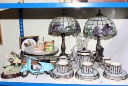 Pair of Tiffany style lamps and shades, Denby teaware,