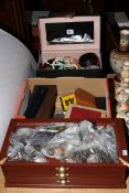 Collection of coins and tokens, AA badges, costume jewellery, pens,