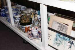 Various pictures, tiles, Victorian and later china, Gaudy Welsh teaware,
