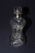 Silver mounted hour glass decanter and stopper,