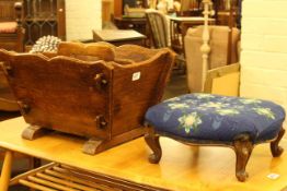 Victorian tapestry footstool and oak magazine rack (2)