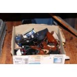 Box of cameras and accessories