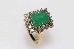 18 carat gold, emerald and diamond ring,