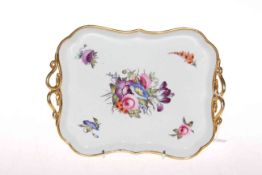 19th Century Derby porcelain shaped tray with painted floral decoration,
