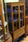 Early 20th Century mahogany and chequer inlaid two door display cabinet on cabriole legs