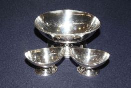 Pair silver plated boat shaped oval salts with Matthew Bolton hallmark,