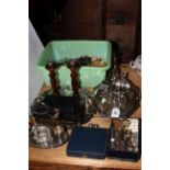 Silver plated ware, cutlery corkscrews, six silver spoons,