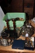 Silver plated ware, cutlery corkscrews, six silver spoons,