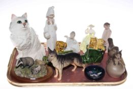 Small Moorcroft bowl, Poole bird and mouse, Border Fine Arts badger group, Beswick cat 1867, Lladro,