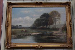 Continental School, Cattle in Landscape, oil on canvas, 49cm by 75cm,