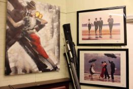 Pair framed Jack Vettriano prints and contemporary painting (3)