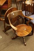 Early 20th Century swivel chair and circular walnut convertible coffee-card table (2)