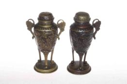 Two Chinese bronze three leg censors and covers (incomplete),