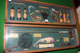 Two wall displays for fishing and wine making