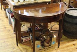 19th Century mahogany and satinwood banded fold top tea table on square moulded tapering legs to