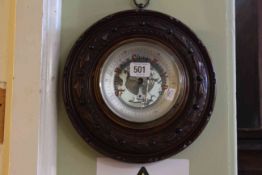 German carved circular barometer