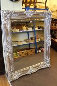 Large silvered framed bevelled wall mirror,