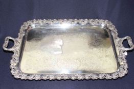 Large Sheffield plate two handled tray with pierced floral border