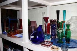 Collection of coloured glass, carnival glass,
