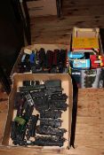 Three boxes of model railway loco's, rolling stock, R900 power control,