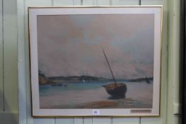 After Paul Emile Leconte, Boats on a Lake, coloured etching,