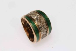 9 carat gold green enamel and diamond set ring