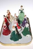 Nine Royal Worcester lady figures