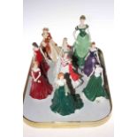 Nine Royal Worcester lady figures