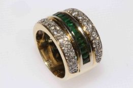 18 carat gold, emerald and diamond ring,