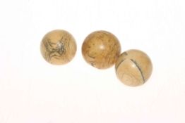 Three antique ivory billiard balls