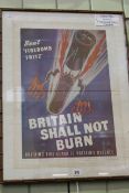 Framed poster, Britain Shall not Burn,