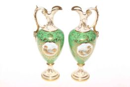 Pair Coalport ewers painted with Scottish scenes, Loch Stack and Loch Esk,