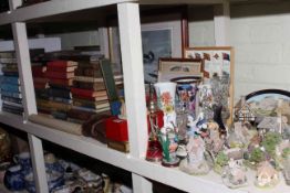 Collection of books, pictures, Lilliput Lane cottages, barometer glass,