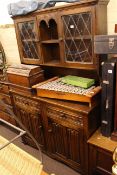 Oak leaded glazed door top dresser and Edwardian mahogany two door washstand (2)