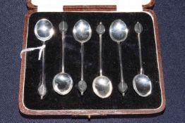 Cased set of six silver coffee bean handled spoons