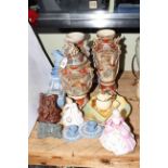 Garniture of Satsuma vases and stands, Wedgwood Blue Jasperware, Doulton and Coalport figures,