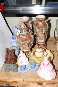 Garniture of Satsuma vases and stands, Wedgwood Blue Jasperware, Doulton and Coalport figures,