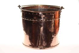 Copper coal/log bucket with brass swing handle