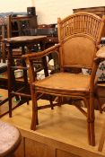 Cane occasional armchair and turned leg high stool (2)