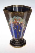 Crown Devon multi-sided vase with stylised foliage decoration (a/f)