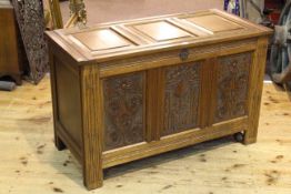 Carved oak coffer, 110.5cm by 69.
